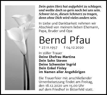Traueranzeige von Bernd Pfau von Mitteldeutsche Zeitung Bitterfeld