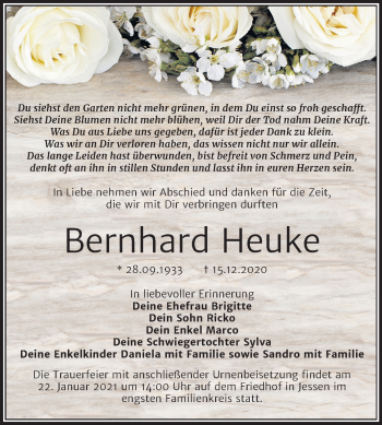Traueranzeige von Bernhard Heuke von Mitteldeutsche Zeitung Wittenberg