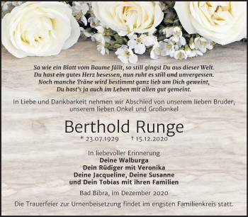 Traueranzeige von Berthold Runge von Mitteldeutsche Zeitung Naumburg/Nebra