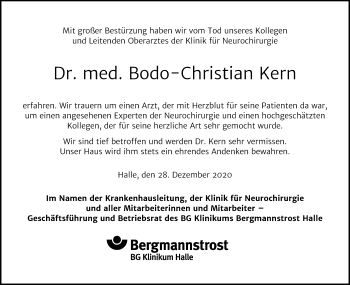 Traueranzeige von Bodo-Christian Kern von Mitteldeutsche Zeitung Halle/Saalkreis