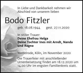 Traueranzeige von Bodo Fitzler von Mitteldeutsche Zeitung Sangerhausen