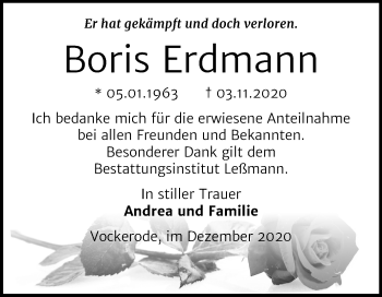 Traueranzeige von Boris Erdmann von Super Sonntag Wittenberg