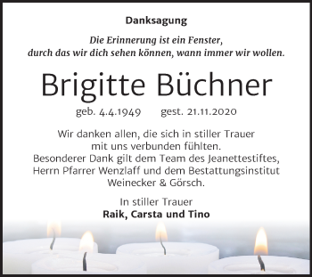 Traueranzeige von Brigitte Büchner von Super Sonntag Bernburg