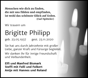 Traueranzeige von Brigitte Philipp von Mitteldeutsche Zeitung Merseburg/Querfurt