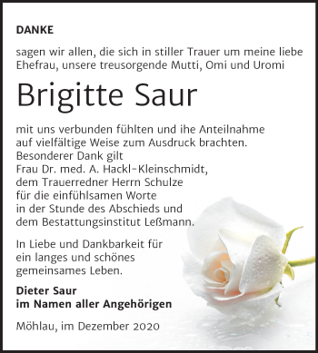Traueranzeige von Brigitte Saur von Super Sonntag Wittenberg