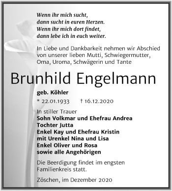 Traueranzeige von Brunhild Engelmann von Super Sonntag Merseburg/Querfurt