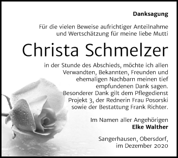 Traueranzeige von Christa Schmelzer von Mitteldeutsche Zeitung Sangerhausen