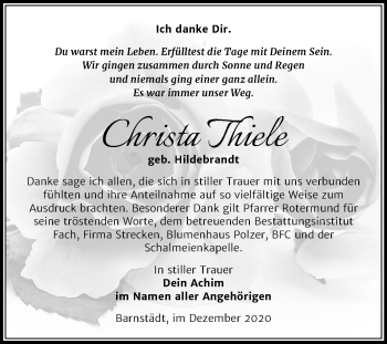 Traueranzeige von Christa Thiele von Mitteldeutsche Zeitung Merseburg/Querfurt