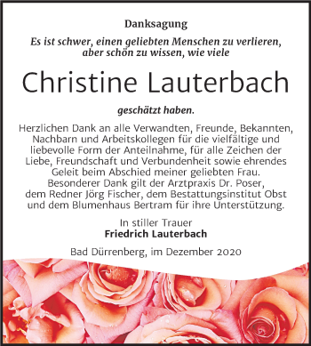 Traueranzeige von Christine Lauterbach von Mitteldeutsche Zeitung Merseburg/Querfurt