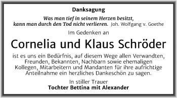 Traueranzeige von Cornelia und Klaus  Schröder von Super Sonntag Dessau-Roßlau