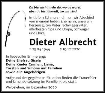 Traueranzeige von Dieter Albrecht von Mitteldeutsche Zeitung Mansfelder Land