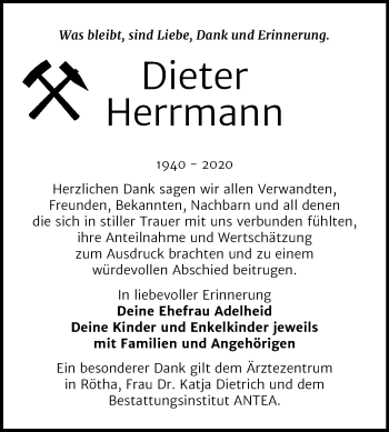 Traueranzeige von Dieter Herrmann von Mitteldeutsche Zeitung Weißenfels