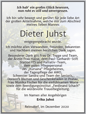 Traueranzeige von Dieter Juhst von Mitteldeutsche Zeitung Wittenberg