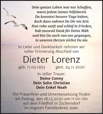 Traueranzeige von Dieter Lorenz von Wochenspiegel Bitterfeld