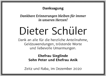 Traueranzeige von Dieter Schüler von Mitteldeutsche Zeitung Zeitz