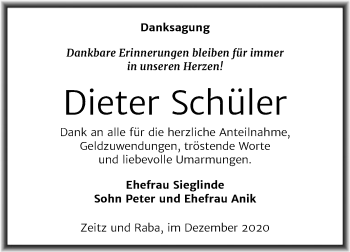 Traueranzeige von Dieter Schüler von Super Sonntag Zeitz