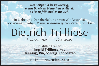 Traueranzeige von Dietrich Trillhose von Mitteldeutsche Zeitung Halle/Saalkreis