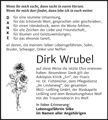 Traueranzeige von Dirk Wrubel von Mitteldeutsche Zeitung Weißenfels