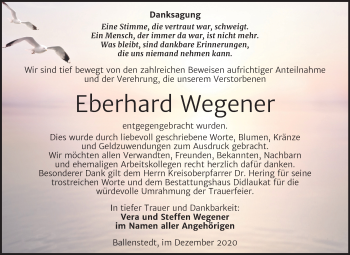 Traueranzeige von Eberhard Wegener von Mitteldeutsche Zeitung Quedlinburg