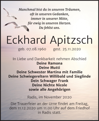 Traueranzeige von Eckhard Apitzsch von Mitteldeutsche Zeitung Wittenberg
