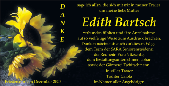 Traueranzeige von Edith Bartsch von Wochenspiegel Bitterfeld
