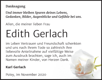 Traueranzeige von Edith Gerlach von Super Sonntag Bernburg