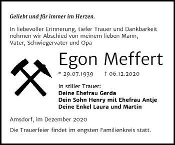 Traueranzeige von Egon Meffert von Mitteldeutsche Zeitung Mansfelder Land