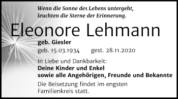 Traueranzeige von Eleonore Lehmann von Mitteldeutsche Zeitung Merseburg/Querfurt