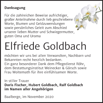 Traueranzeige von Elfriede Goldbach von Super Sonntag Bernburg