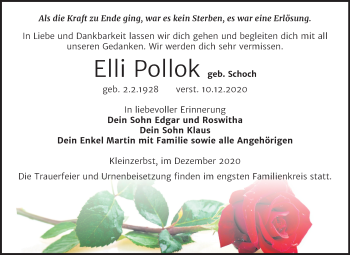 Traueranzeige von Elli Pollok von Mitteldeutsche Zeitung Köthen