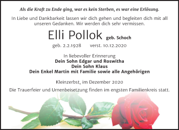 Traueranzeige von Elli Pollok von Super Sonntag Köthen