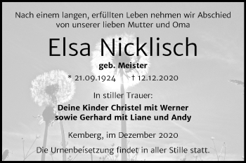 Traueranzeige von Elsa Nicklisch von Super Sonntag Wittenberg