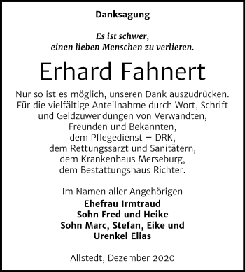 Traueranzeige von Erhard Fahnert von Mitteldeutsche Zeitung Sangerhausen