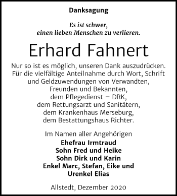 Traueranzeige von Erhard Fahnert von Mitteldeutsche Zeitung Sangerhausen