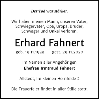 Traueranzeige von Erhard Fahnert von Mitteldeutsche Zeitung Sangerhausen