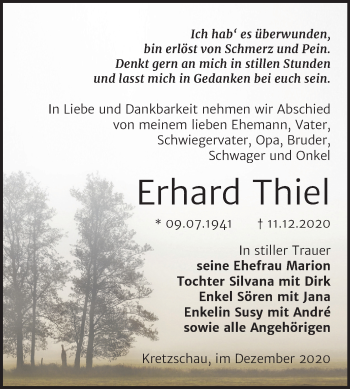 Traueranzeige von Erhard Thiel von Mitteldeutsche Zeitung Zeitz