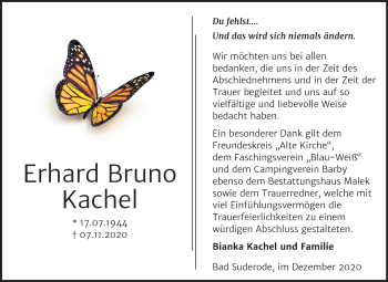 Traueranzeige von Erhard Bruno Kachel von Super Sonntag Quedlinburg