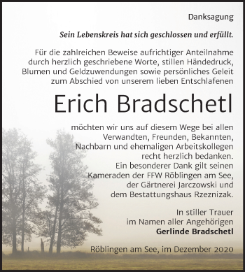 Traueranzeige von Erich Bradschetl von Mitteldeutsche Zeitung Mansfelder Land