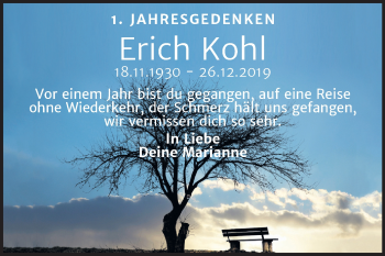 Traueranzeige von Erich Kohl von Mitteldeutsche Zeitung Mansfelder Land