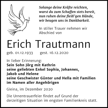 Traueranzeige von Erich Trautmann von Mitteldeutsche Zeitung Naumburg/Nebra