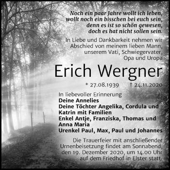 Traueranzeige von Erich Wergner von Super Sonntag Wittenberg