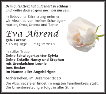 Traueranzeige von Eva Ahrend von Mitteldeutsche Zeitung Aschersleben