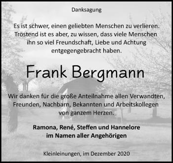 Traueranzeige von Frank Bergmann von Mitteldeutsche Zeitung Sangerhausen