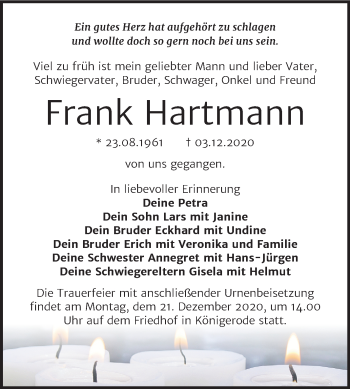 Traueranzeige von Frank Hartmann von Mitteldeutsche Zeitung Halle/Saalkreis