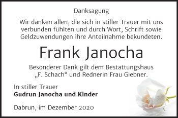 Traueranzeige von Frank Janocha von Mitteldeutsche Zeitung Wittenberg