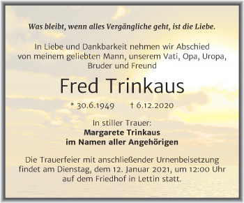 Traueranzeige von Fred Trinkaus von Mitteldeutsche Zeitung Halle/Saalkreis