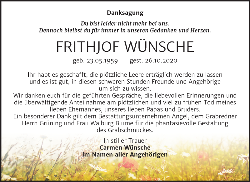  Traueranzeige für Frithjof Wünsche vom 05.12.2020 aus Mitteldeutsche Zeitung Halle/Saalkreis