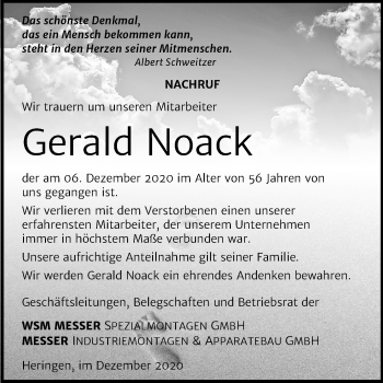 Traueranzeige von Gerald Noack von Mitteldeutsche Zeitung Köthen