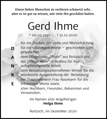 Traueranzeige von Gerd Ihme von Mitteldeutsche Zeitung Bitterfeld