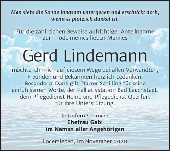 Traueranzeige von Gerd Lindemann von Super Sonntag Merseburg/Querfurt